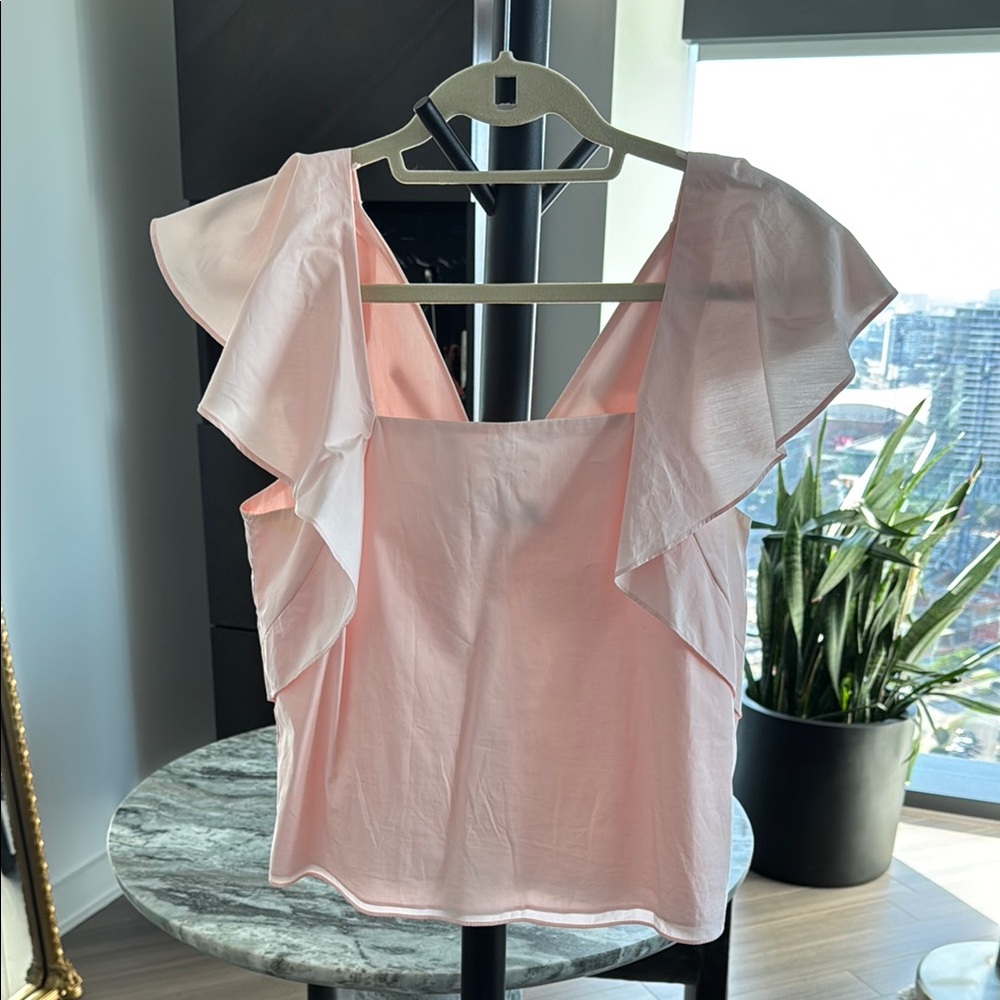 Zara Pink Ruffled Cap Sleeve Blouse